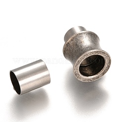 304ステンレススチール製マグネット留め具、接着端付き  コラム  アンティークシルバー  16x10mm  穴：6mm&nbsp;STAS-P182-18AS