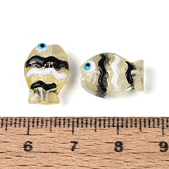透明なガラスとエナメルのビーズ連売り  手描きのビーズ  魚  ダークカーキ  14.5x10~10.5x6~7.5mm  穴：0.6~0.9mm  約35個/連  24.41~25''（62~63.5センチメートル）&nbsp;GLAA-T034-01B