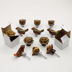 鳥磁器引き出しノブ  キャビネット取手ハンドル  ドアノブアクセサリー  レッドオレンジ  55x32x35mm&nbsp;CABI-PW0002-01A-02