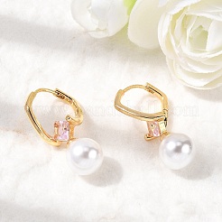 Brass Glass Round Hoop Earrings&nbsp;EJEW-P331-01G