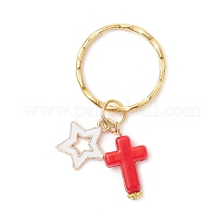 星のキーホルダー付き合金エナメルクロス  アクリルと鉄の分割キーリング付き  ミックスカラー  ゴールドカラー  49mm&nbsp;KEYC-JKC01402