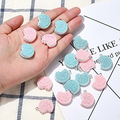 20 個 2 色不透明樹脂グリッター模造食品ペンダント  プラチナトーンのアイアンループ付きクッキーチャーム  ミックスカラー  24x19.5x7mm  穴：2mm  10個/カラー&nbsp;RESI-YW0001-63