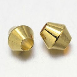 真鍮製スペーサービーズ  双円錐形  ゴールドカラー  4x4mm  穴：2mm&nbsp;KK-E738-58G
