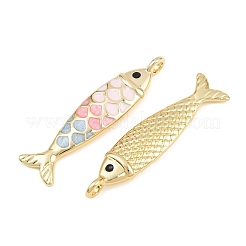 真鍮製エナメルペンダント  魚のチャーム  ラックめっき  長持ちメッキ  鉛フリー＆カドミウムフリー  18KGP本金メッキ  カラフル  41x11x6mm  穴：3.3mm&nbsp;KK-CBA3297-05C-G06