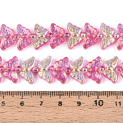 透明電気メッキガラスビーズ連売り  蝶  ABカラーメッキ  半分メッキ  ショッキングピンク  8x15x4.8mm  穴：0.9mm  約70~71個/連  24.80~25.20''（64センチメートル）&nbsp;GLAA-T023-39A-02