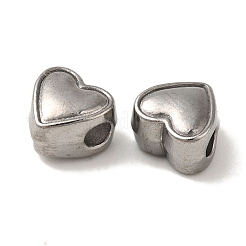 変色しない304ステンレススチールビーズ  ハート  ステンレス鋼色  8x8x6mm  穴：2.3mm&nbsp;STAS-K285-46P