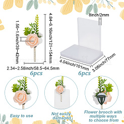 絹布 造花 ブートニエール  プラスチックと鉄のブローチ付き  結婚式のための  パーティーの装飾  PVC IDカードホルダー付き  桃パフ  121~154x58.5~64.5x39~42mm  6pc&nbsp;AJEW-DR0001-55C