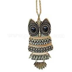 Owl Alloy & Black Resin Pendant Long Necklaces for Women&nbsp;FS-WG1E563-02