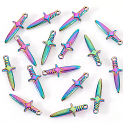 イオンプレーティング(IP) 304ステンレススチールペンダント16個  剣のチャーム  虹色  24.5x9x4mm  穴：1.5mm&nbsp;STAS-UN0045-38