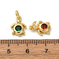 真鍮の舗装キュービックジルコニアペンダント  カメのチャーム  長持ちメッキ  丸カン付き  ゴールドカラー  12x8.5x2.5mm  穴：3mm&nbsp;ZIRC-I368-01G