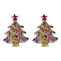 女性用クリスマス合金ラインストーンスタッドピアス  クリスマスツリー  ゴールドカラー  45.5~46.5x37~37.5mm&nbsp;EJEW-U024-01G-02
