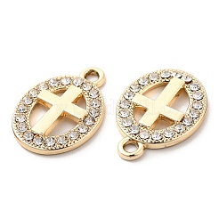 Uvメッキ合金ペンダント  クリスタルラインストーン付き  クロスチャーム付きオーバル  ゴールドカラー  20x15.5x2mm  穴：2mm&nbsp;ALRI-M020-14G