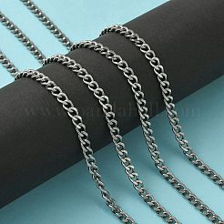 変色しにくい304ステンレススチール製キューバチェーン  分厚いチェーン  カーブチェーン  スプールで  多面カット  溶接されていない  ステンレス鋼色  7x5x1.4mm  約32.8フィート（10m）/ロール&nbsp;CHS-L015-12