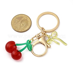 フルーツアクリル/樹脂ペンダントキーホルダー  合金ペンダントと留め金、鉄製キーリング付き  ファイヤーブリック  チェリー  91mm&nbsp;KEYC-JKC01196-01