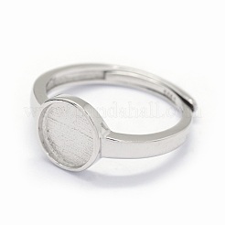 変色防止ロジウムメッキ 925スターリングシルバー指輪部品  フラットラウンド  サイズ7  プラチナ  トレイ：8mm  17mm&nbsp;STER-E061-01C-P