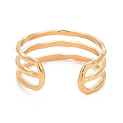 Ion Plating(IP) 304 Stainless Steel Triple Line Open Cuff Ring for Women&nbsp;RJEW-C025-12G