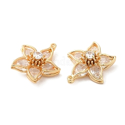ガラスチャーム  真鍮パーツ  花のチャーム  18KGP本金メッキ  18x16.5x7mm  穴：1mm&nbsp;KK-F860-13G