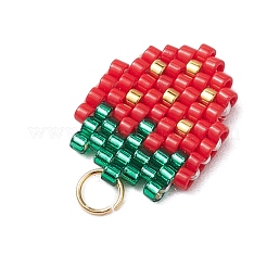 ガラスシードビーズペンダント  フルーツチャーム  304ステンレススチール製丸カン付き  苺  14x12x1.5mm  穴：3mm&nbsp;PALLOY-MZ00517-04