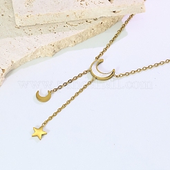 Stainless Steel & Natural White Shell Moon Star Pendant Y-Shaped Tassel Necklaces for Women&nbsp;LS-PP3147