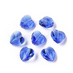 透明ガラスビーズ  多面カット  ハート  ブルー  10x10x7mm  穴：1~1.2mm&nbsp;LS-GLAA-K002-07A-09