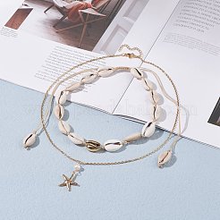 女の子の女性のためのヒトデのペンダントネックレス  天然タカラガイシェルビーズ編みこみネックレス  ゴールドカラー  19.21インチ（48.8cm）  4.06~8.46インチ（10.3~21.5cm）  2個/セット&nbsp;NJEW-JN03744