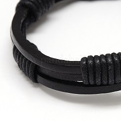 トレンディなユニセックスカジュアルスタイルワックスコードとレザーブレスレット  ブラック  56mm&nbsp;BJEW-L298-02
