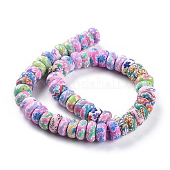Handmade Flower Printed Polymer Clay Beads Strands&nbsp;X-CLAY-M003-02