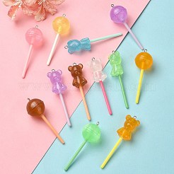 20 個 2 スタイル蓄光半透明樹脂ビッグペンダント  プラチナトーンの鉄ループ付き  プラスチック  暗闇で光るロリポップチャーム  ミックスカラー  64~69x17~21.5x15~21.5mm  穴：1.8mm  10個/スタイル&nbsp;RESI-YW0001-55