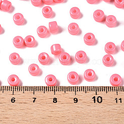不透明ベーキングペイントガラスシードビーズ  丸い穴  シリンダー  ショッキングピンク  4x5.5mm  穴：1.8mm  約2500個/ポンド&nbsp;SEED-T008-02H