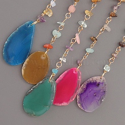 7 Chakra Copper Wire Wrapped Natural & Synthetic Mixed Stone Chips Tree of Life Suncatchers&nbsp;HJEW-F027-06