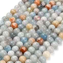 天然石アクアマリンビーズ連売り  ラウンド  スムーズ  9.5~10mm  穴：1mm  約38~39個/連  14.96''~15.20''（38~38.6センチメートル）&nbsp;G-F591-29A-10mm-04