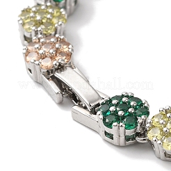 Rack Plating Brass Pave Cubic Zirconia Flower Link Necklaces for Women&nbsp;NJEW-B108-01P-03