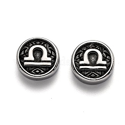 304ステンレススチールビーズ  十二星座とフラットラウンド  アンティークシルバー  天秤座  10x4mm  穴：1.8mm&nbsp;STAS-H156-01G