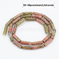 天然石ユナカイトビーズ連売り  コラム  11~15x3.5~4.5mm  穴：1~1.2mm  約28~30個/連  15.1~15.9インチ（38.5~40.5cm）  1連売り/箱&nbsp;G-OC0001-61