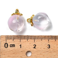 ガラスチャーム  桃  黄金の合金エナメルパーツと  ツートン  ピンク  17x11.5mm  穴：1.4mm&nbsp;GLAA-P072-05G-08