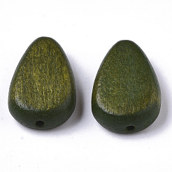 塗装ウッドビーズ  ティアドロップ  オリーブドラブ  18x12x5.5mm  穴：1.5mm&nbsp;X-WOOD-R265-04C