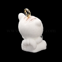フロッキー不透明樹脂ペンダント  金メッキの金属ループが付いたカットペットチャーム  猫の形  20x13x11mm  穴：2mm&nbsp;FIND-C040-03B