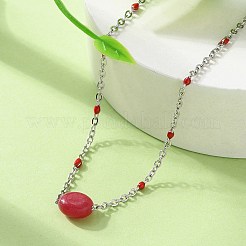 304 Stainless Steel Red Enamel Cable Chain Necklaces&nbsp;NJEW-A045-08P