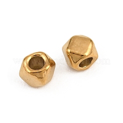 304ステンレススチールビーズ  18KGP本金メッキ  イオンプレーティング（ip）  キューブ  3x3x3mm  穴：1.6mm&nbsp;STAS-D394-02K-G