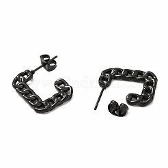 イオンプレーティング（IP）304ステンレススチールチェーンシェイプスタッドピアス  女性用長方形ハーフフープピアス  電気泳動黒  19x15x2mm  ピン：0.7mm&nbsp;EJEW-F283-03EB