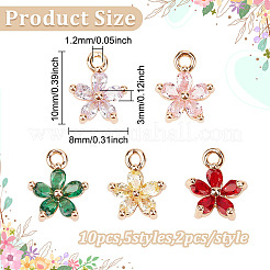 10Pcs 5 Colors Brass Cubic Zirconia Bauhinia Flower Charms&nbsp;KK-ME0004-85