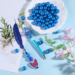 模造金属スタイルの丸型シリコンビーズ50個  ブルー  15mm  穴：2mm&nbsp;SIL-SZ0001-78E