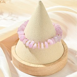 天然クンツァイトと真鍮を使用した、女性向けのストレッチビーズブレスレット  ラウンド＆チップ  ビーズ：7.5~8mm  内径：2.13インチ（5.4cm）&nbsp;BJEW-JB14003