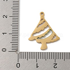 クリスマステーマ 304 ステンレススチール エナメルチャーム  14KGP本金メッキ  クリスマスツリー  21.5x17x1mm  穴：1mm&nbsp;STAS-Z093-02A
