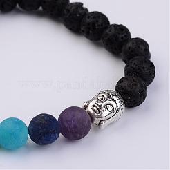 Natural Lava Rock & Gemstone Stretch Beads Bracelets&nbsp;BJEW-JB02514-02