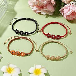 花のガラス編みビーズブレスレット  調節可能なナイロンブレスレット  ミックスカラー  内径：2-1/8~3-1/8インチ（5.5~8cm）&nbsp;BJEW-JB11079