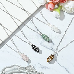 Natural Mixed Gemstone Pointed Faceted Bullet Copper Wire Wrapped Pendant Necklaces&nbsp;NJEW-JN05025-02