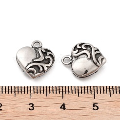 316サージカルステンレススチールチャーム  ハートチャーム  アンティークシルバー  14x12x5mm  穴：1.8mm&nbsp;STAS-K276-27AS