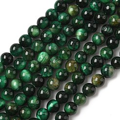 染めの天然タイガーアイビーズ連売り  ラウンド  濃い緑  6mm  穴：1.2mm  約60~61個/連  14.84~15.08インチ（37.7~38.3cm）&nbsp;G-G102-A01-02