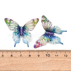 UVメッキとプリントされた不透明アクリルビーズ  蝶  虹色の  パープル  33x39x13mm  穴：2.8mm&nbsp;MACR-L015-16A